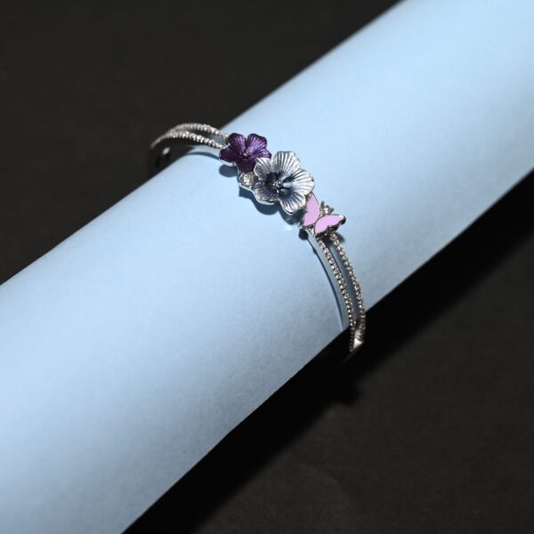 925 Sterling Silver Flower Kada Bracelet For girls