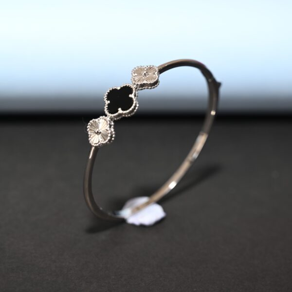 Sterling silver black clove flower kada bracelet