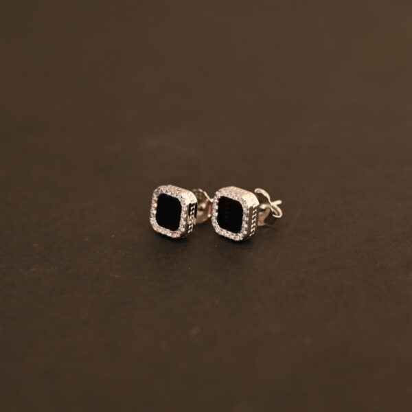 Men?s Black Square Halo Studs ? 925 Silver