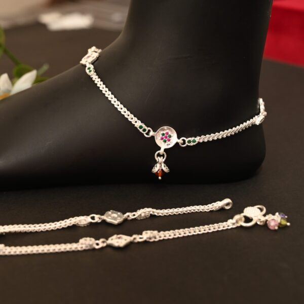 Lotus Bell Charm Silver Anklet