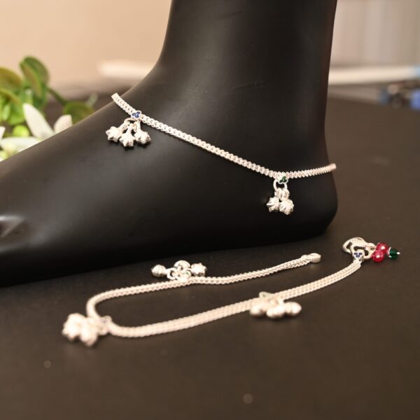 Twin?Cluster Bell Charm Silver Anklet