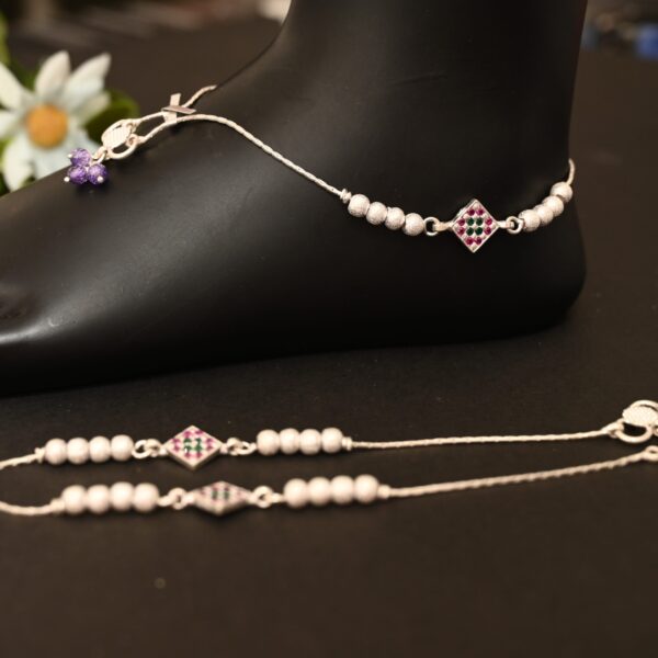 Rhombus Pav? Station Silver Anklet