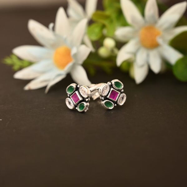 Kundan Bloom Adjustable Toe Ring (Green & White)